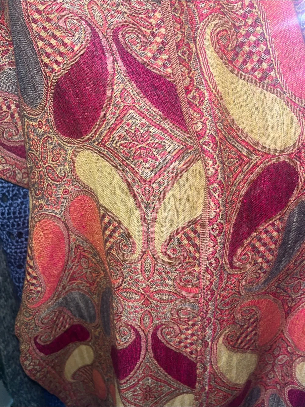 pashmina Paisley Pashmina Wrap in Burgundy, Gold, Rust, and Gray
